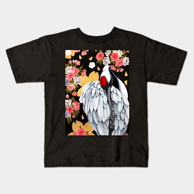 Crane bird in spring Kids T-Shirt by Yukari Matcha